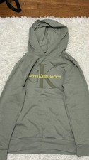 Youth Calvin Klein Grey Hoodie Sweatshirt With Large Logo, Pocket Size 14-16