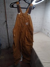Carhartt Overalls Mens 40x30 Brown Duck Canvas Bib Workwear Double Knee R01 BRN