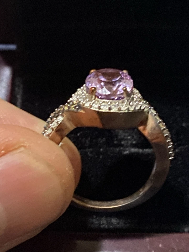 Kunzita, Nat Champagne Diamante, Rodio Negro y Vermeil Rg Sobre S. Plata Talla 7 Foto 2 de 4