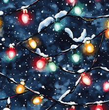 Snowy Christmas Lights Fabric Fun Designs! Metres/Fat/Long/Quarters- 100% Cotton