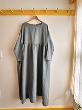 ICHI ANTIQUITES Japan grey-blue linen oversized ruffle ls dress smock NEW nwot