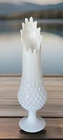 Vintage Fenton White Milk Glass Hobnail Footed Swung Vase 13” MCM 12 Fingers EUC