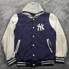Giacca vintage New York Yankees Varsity donna piccola foderata con cappuccio e bottoni a pressione davanti
