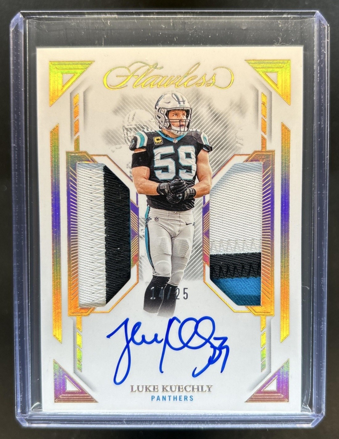 2023 Panini Flawless Luke Kuechly Dual Patch Auto Bronze #/25 #DPA-LKU Panthers