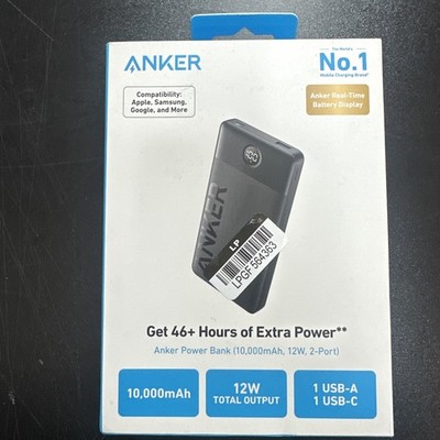 Anker - Power Bank (10000mAh, 12W, USB+USB-C Input/Output) - Black