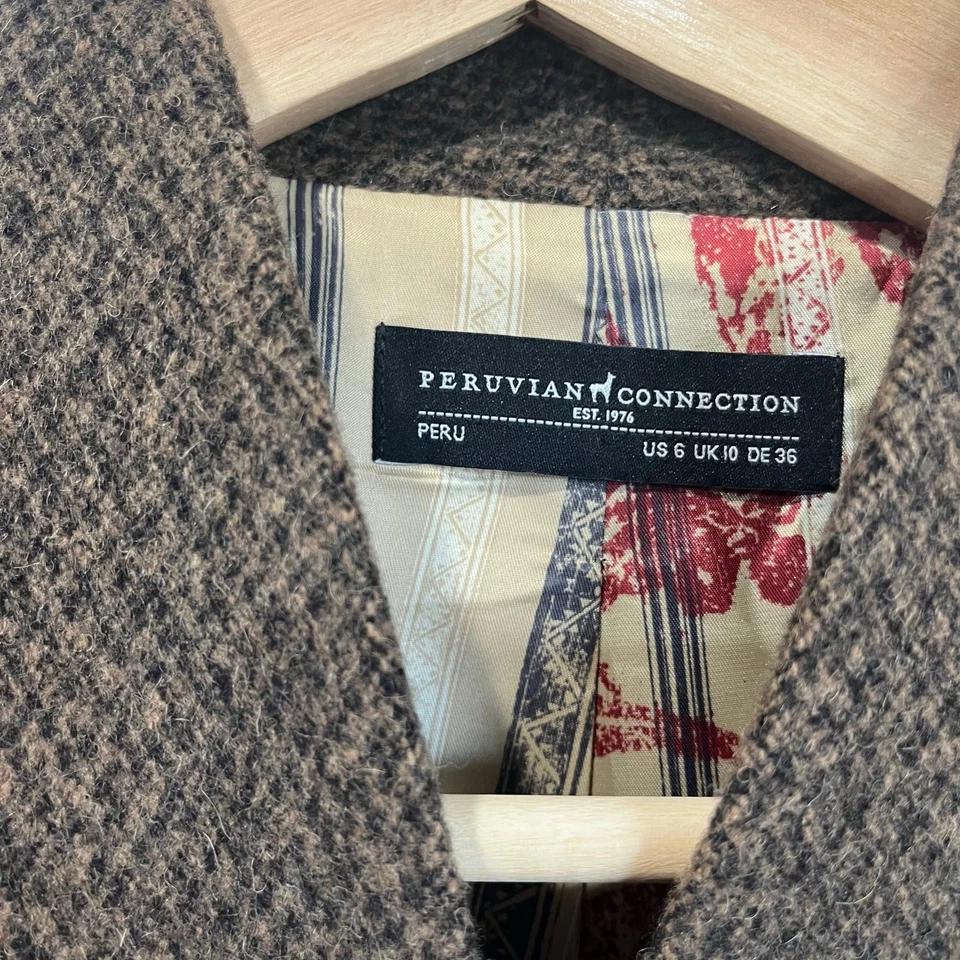 Peruvian Connection Baby Alpaca Wool Long Brown Blazer Coat Size 6 - Image 3 of 4