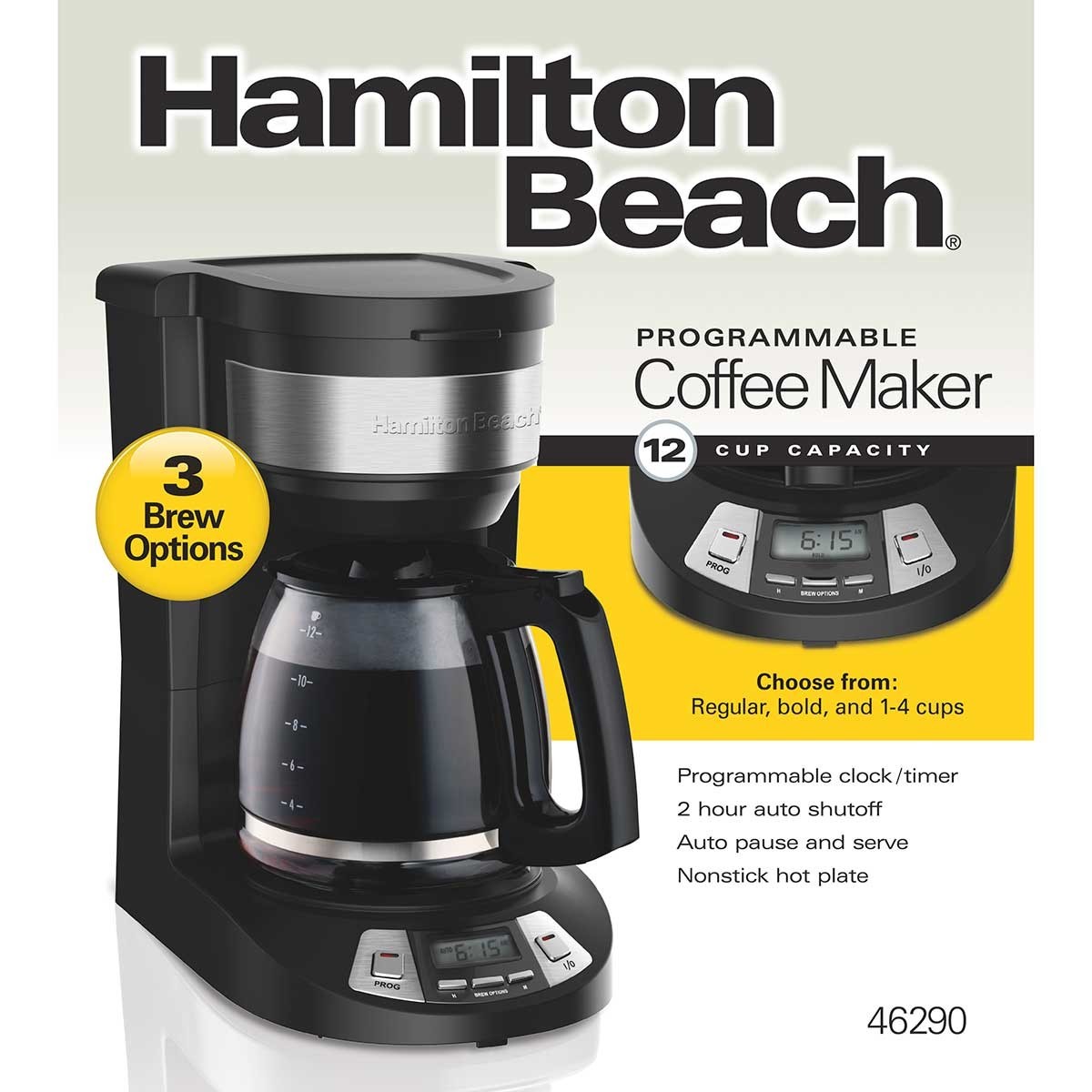 Hamilton Beach 46290 Programmable 12 Cup Coffee Maker Drip Brew Pause ...