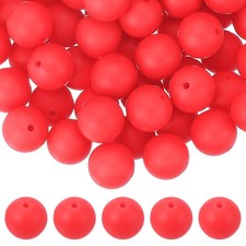 60 Pcs Silicone Beads, 15mm Bulk Beads for Keychain Making, Bright Pink