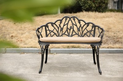 Patio Garden Bench Metal Park Bench Cast Aluminum Outdoor Furniture with cushion