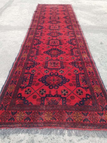 Vintage Distressed Hand Made Traditional Oriental Wool Red Rug 289x83cm