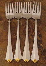 Oneida Golden Juilliard Cube Set of 4 Salad Forks Stainless Flatware Lot E