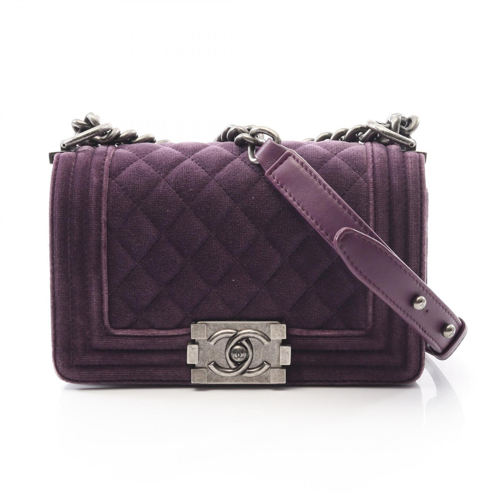 CHANEL Boy Chanel Small Chain Shoulder Bag Fabric leather Purple Used Women CC