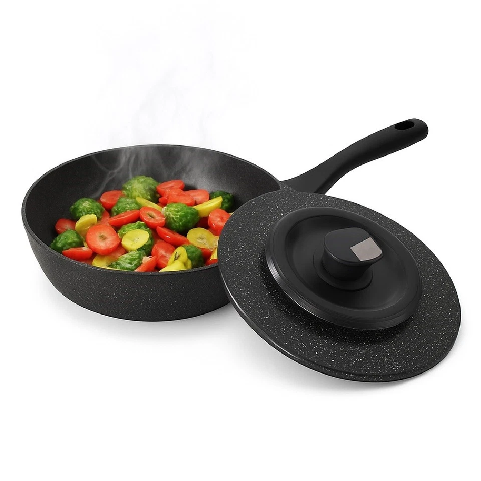 Set Padelle 6pz Pietra con Coperchio Magico Antiodore Padelle 24 28 32 Induzione - Immagine 4 di 4