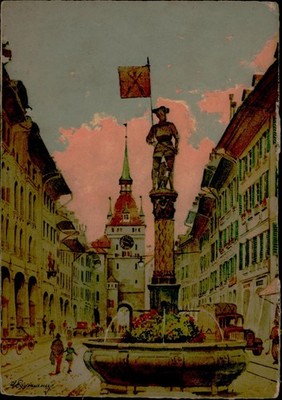 Bern Alt Stadt Marktgasse Schutzenbrunnen Postcard Verlag Max Kunzli Switzerland