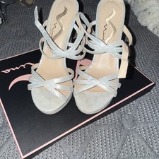 Nina Silver Glitter Strappy Open Toe Synthetic Heels for Women