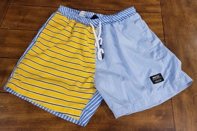 WeSC Swimming Trunks Board Shorts Size Men s M Blue Yellow White Striped Unisex