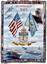 US Navy Emblem Blanket Throw Woven from Cotton - Made in The USA (72x54)