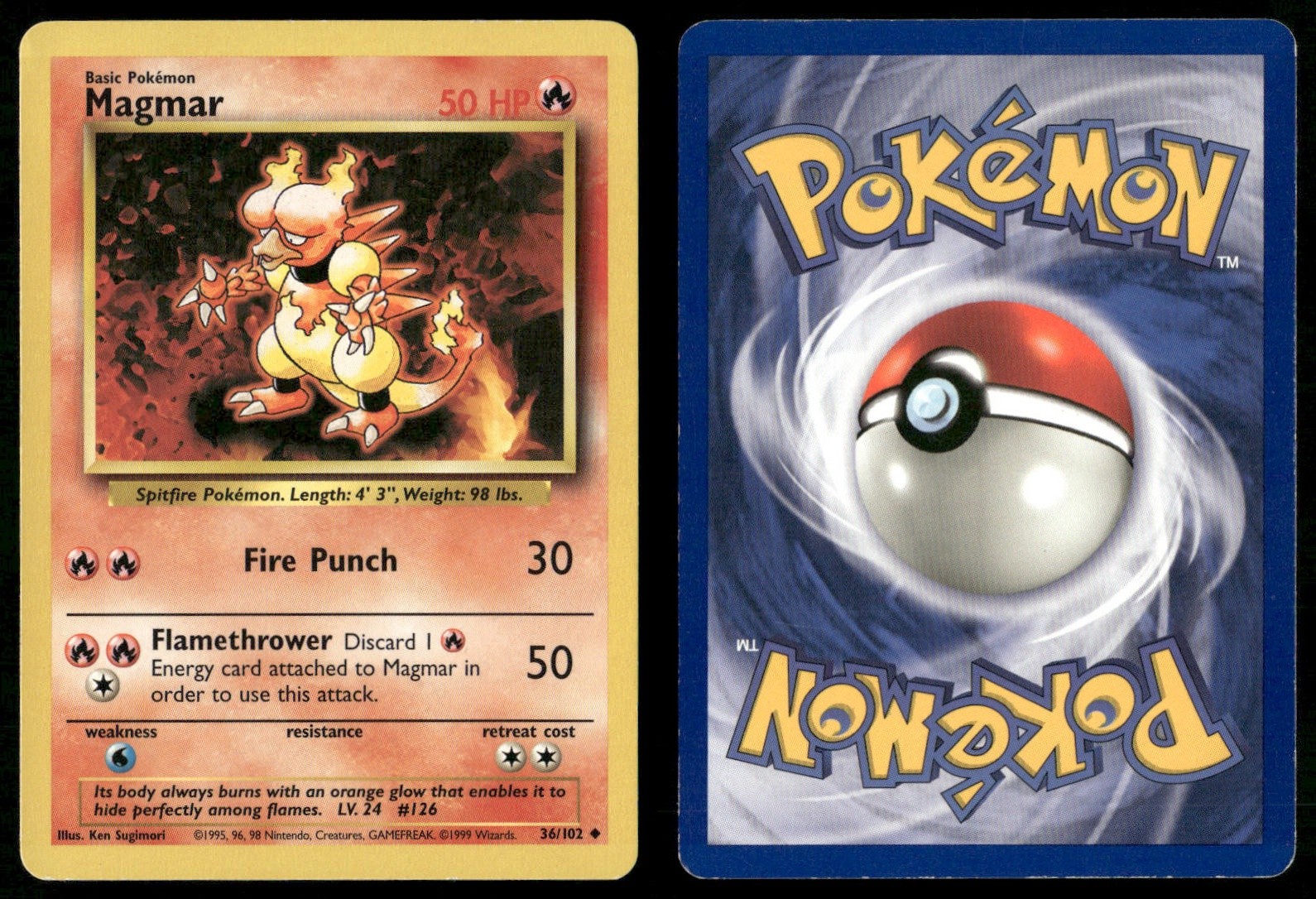 ✰ MAGMAR 36/102 UNCOMMON BASE SET UNLIMITED POKEMON ✰ HP