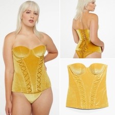 NEW Savage X Fenty Women Velvet Vixen Corset Large Yellow Lace Up Bustier