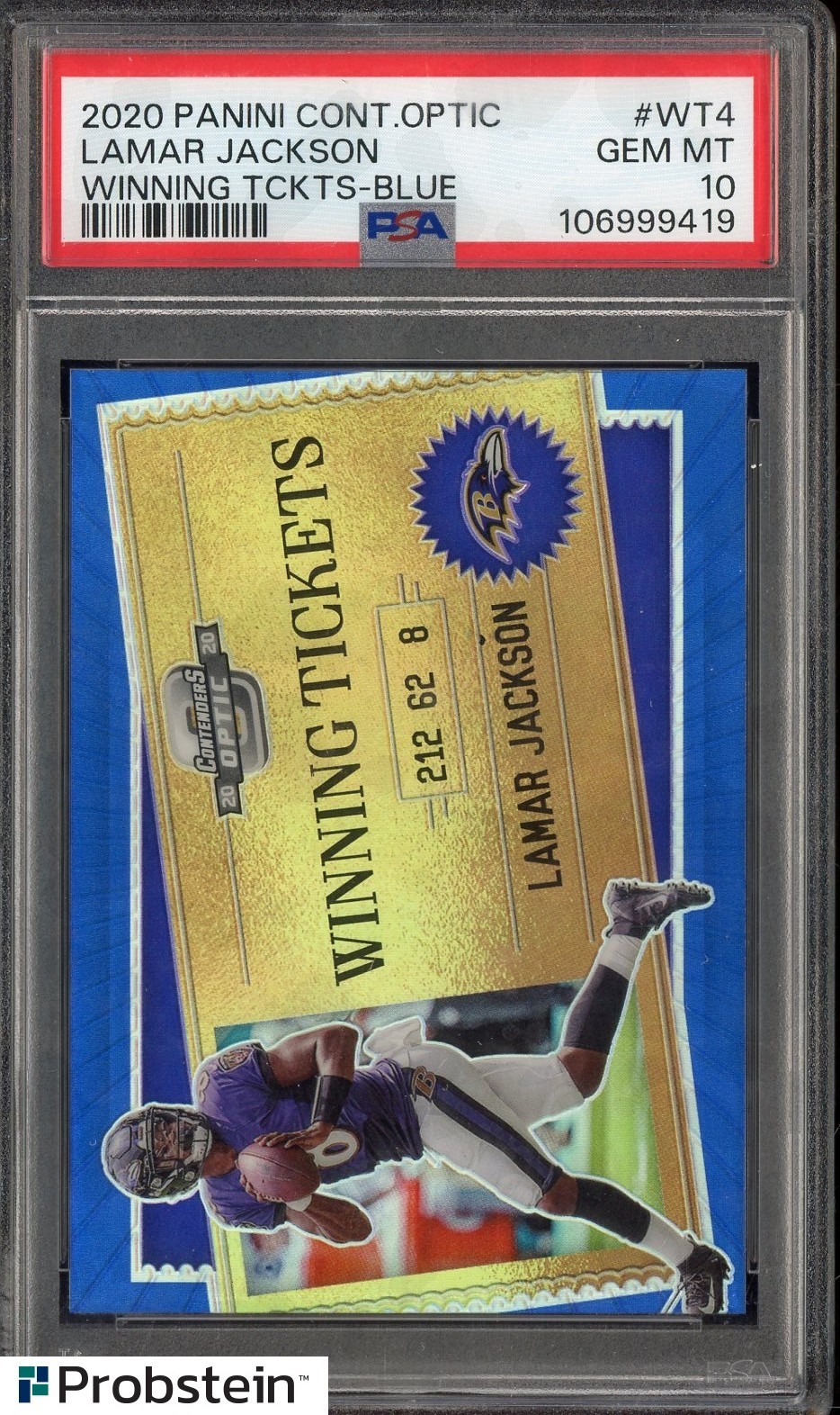2020 Panini Contenders Optic Winning Tickets Blue Lamar Jackson 43/99 PSA 10