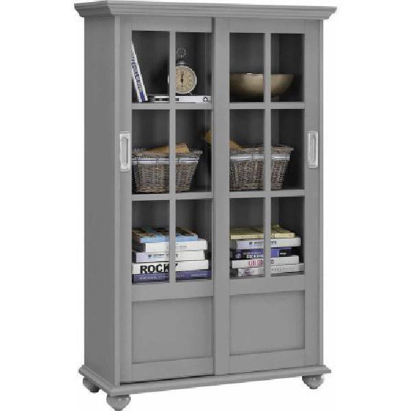 Sliding Glass Door Bookcase Display, Tall Black Storage Cabinet With Glass Doors