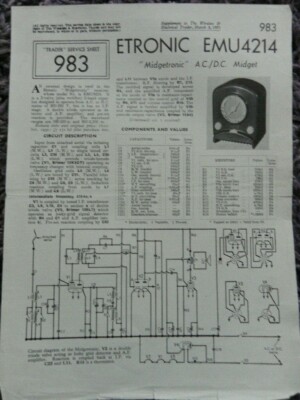 Etronic EMU4214 Midgetronic AC DC Tragbares Radio Servicehandbuch