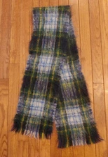 Creagaran Soft Mohair/Wool  Scarf  Blue Plaid Made In Scotland 