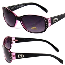 Womens Oval Wrap Rhinestones Sunglasses Fashion Designer Shades Celebrity Bling