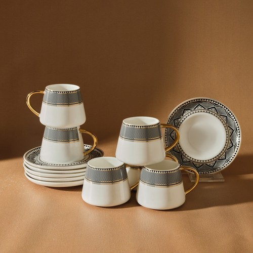 SET OF 6 Porcelain Turkish Greek Arabic Coffee Espresso Cup Saucer - 80ml 2.8oz - 第 1/4 張圖片