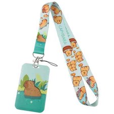 Cute Capybara Happy Animal Rodent Blue Lanyard With ID Badge Holder