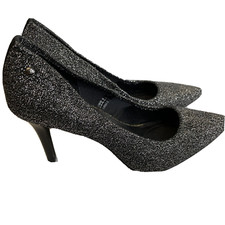 Simply Vera Wang Size 7 M Black Glitter High Heels Pointed Toe Shoes Dressy