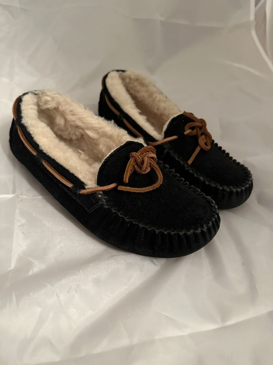 UGG House Shoes Womens 4 Black Dakota Moccasins Faux Sherpa Lined
