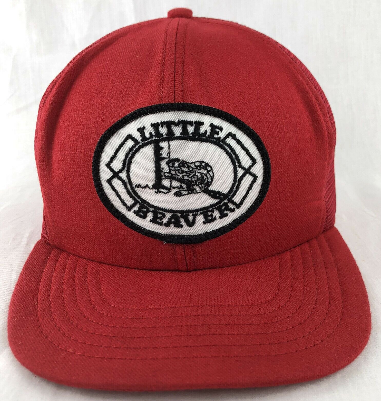 Little Beaver Patch SnapBack Trucker Mesh Hat Cap Crown USA Red Vintage
