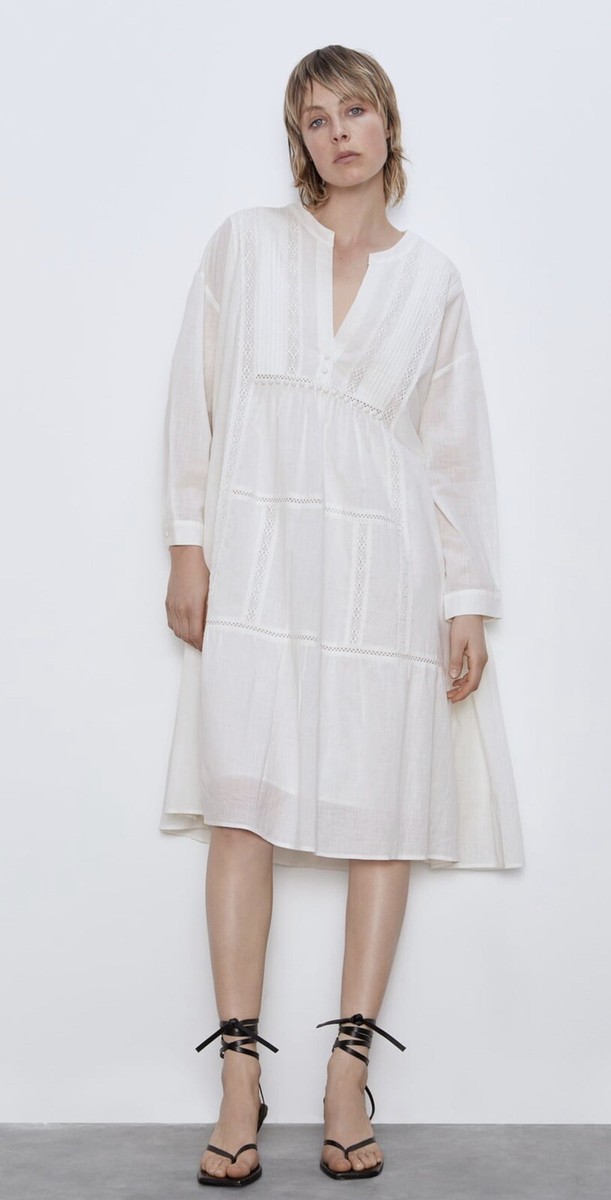 Zara White Voluminous Embroidered Dress Cotton M Medium Asymmetrical  Bloggers | eBay UK