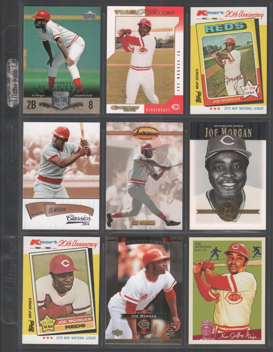 JOE MORGAN ~ Lot of (9) Different Baseball Cards w/ Display Sheet