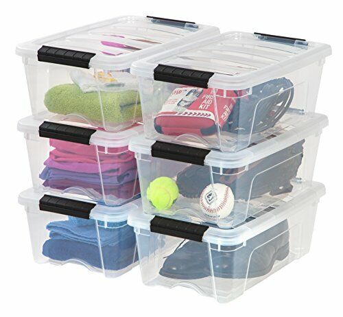 Iris USA 6 Pack 40qt Clear View Plastic Storage Bin with Lid and Secure Latching Buckles