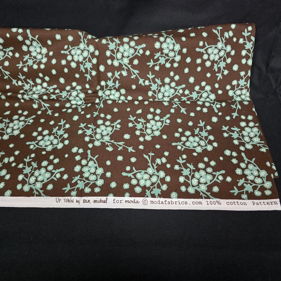 Up Town Erin Michael Moda Fabrics Blue/Brown Flowers Cotton  44" Wide 1 Yard - Image 4 of 4