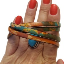 Leather Wrap Bracelet Multi Strand Magnetic Closure Boho Hippie Colorful Silver