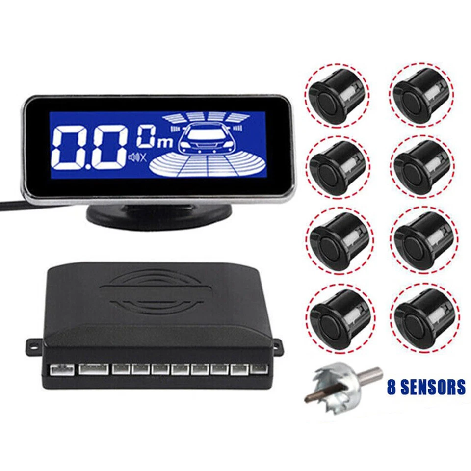 Front and Rear 8 Sensors LCD Display Buzzer Alarm Car Reverse Parking Kit Black - Image 4 of 4