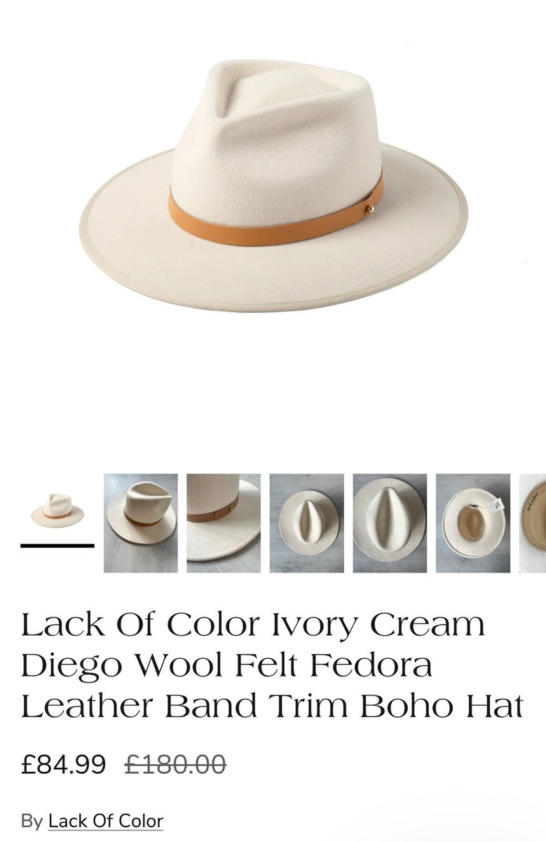 Lack Of Color Ivory Cream Diego Wool Felt Fedora Leather  display picture 1
