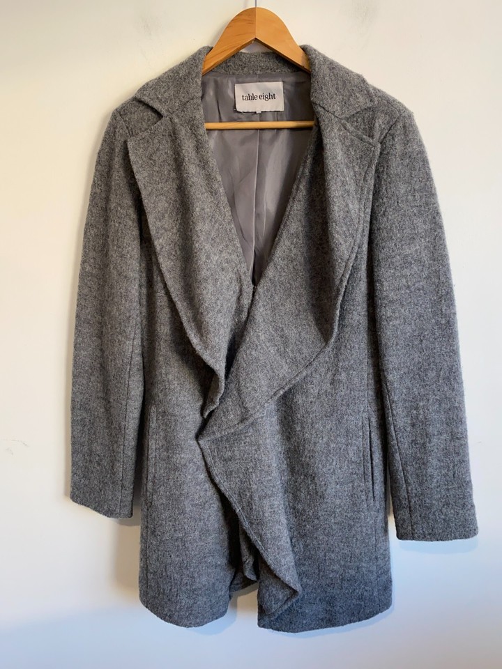 Table Eight Wool Coat Jacket Womens Small Grey Lapel Long Sleeve Pocket Lined