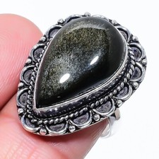 Gold Sheen Obsidian Gemstone 925 Sterling Silver Jewelry Ring Size 8 US