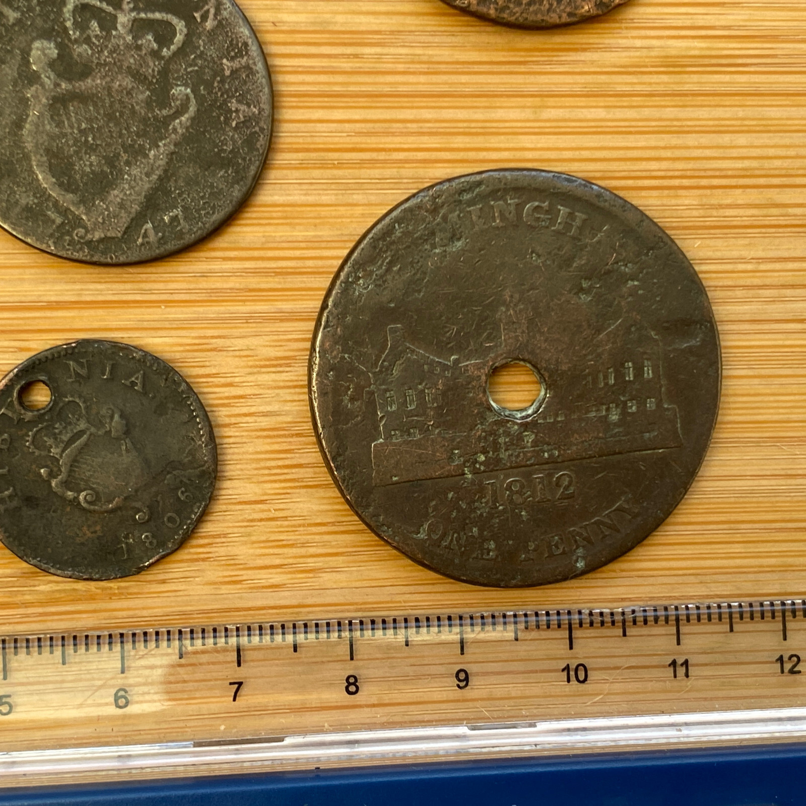 6x Old Coppers Tokens & Irish Coins etc. & 1 Button? Some Damaged (ref