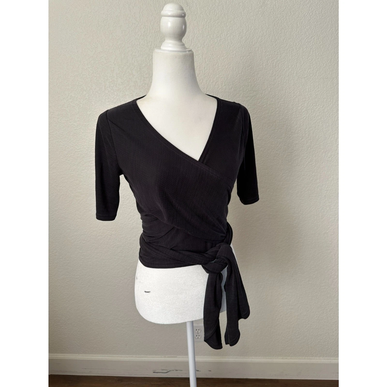 free-people-movement microribbed wrap tie short sleeve balletcore shirt