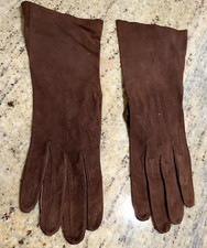 Vtg Size S 6 3/4 Gloves Brown Suede HA E Smith France Chevreau Formal