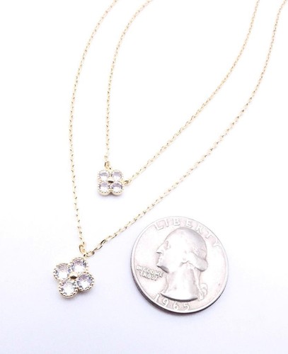 NEW Dainty 18kt Gold Plated Crystals 2 Clover Charms Layered Necklace & Earrings - Picture 8 of 8