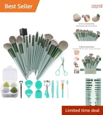 Makeup Brush Set 30 Pcs Polyester Soft Bristles for Face Makeup Green Kit