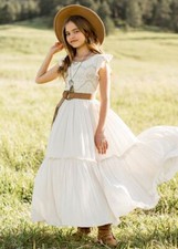 Summer Girls Lace Cotton Long Dresses Baby Kids Flower Wedding Princess Dress