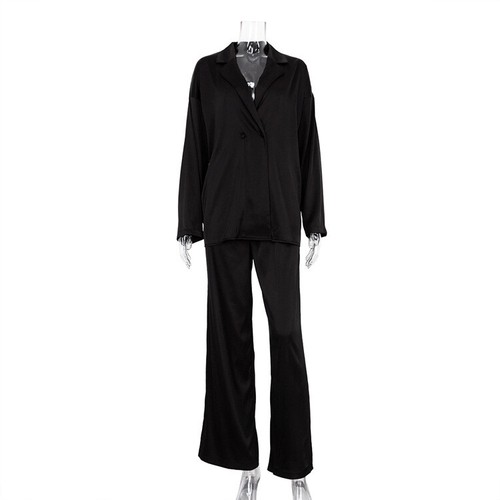American Style Damen Satin 2-teilig Anzug Mantel Hose Mode Damen Frühling 2 Knöpfe - Bild 13 von 26