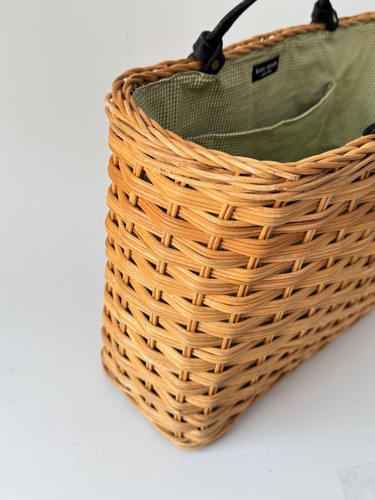 Kate Spade Wicker Basket Nantucket Bag Green Check Lining Vintage - Picture 7 of 13